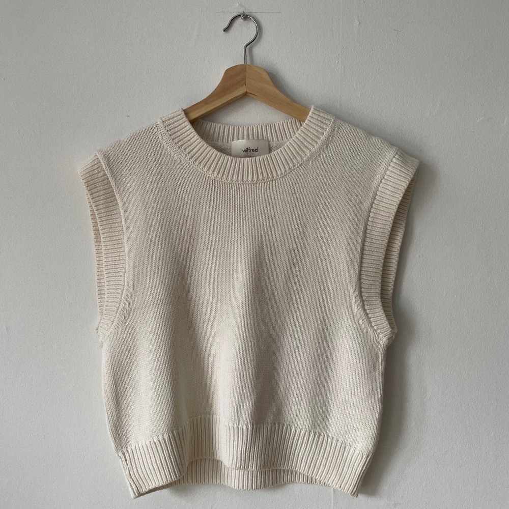 WILFRED cream knit wool sweater vest